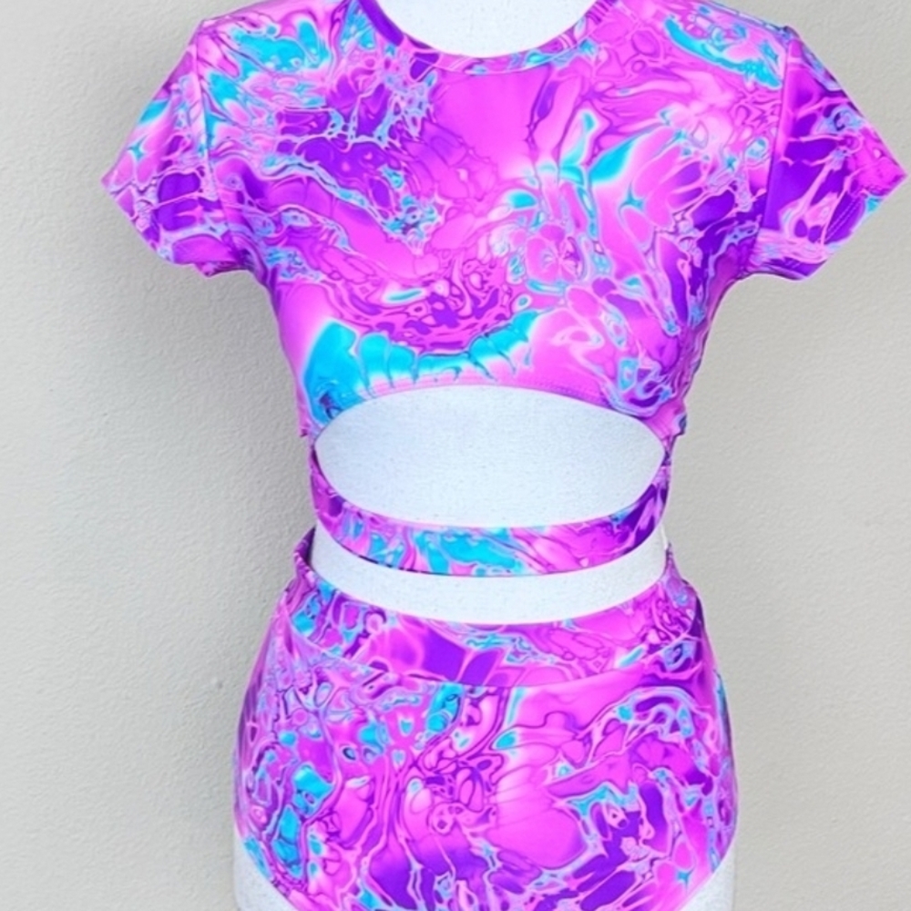 iHeartRaves Pink & Blue Acid Wash Rave Set (M/L) NWOT